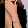925 Sterling Silver Bujukan White Sapphire and Sapphire Open Bangle Bracelet with Blue and Dust Blue and White Enamel