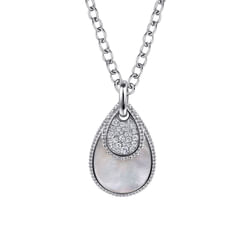 925 Sterling Silver Bujukan White Sapphire and White Mother of Pearl Teardrop Pendant Necklace
