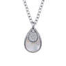 925 Sterling Silver Bujukan White Sapphire and White Mother of Pearl Teardrop Pendant Necklace