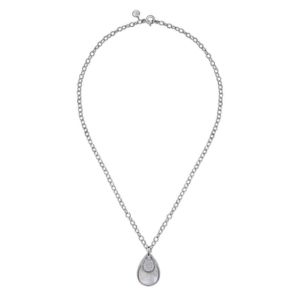 925 Sterling Silver Bujukan White Sapphire and White Mother of Pearl Teardrop Pendant Necklace
