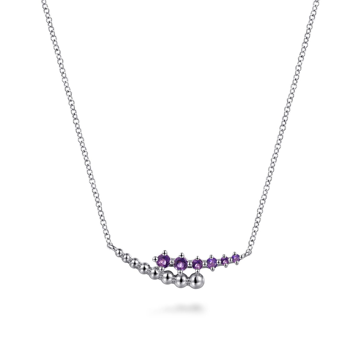 925 Sterling Silver Bujukan and Amethyst Bypass Bar Necklace
