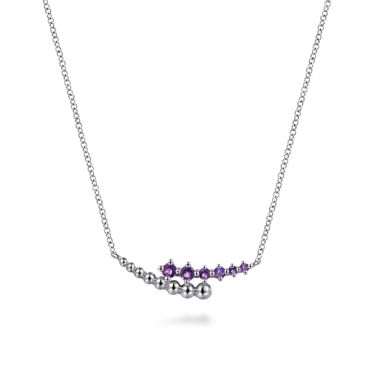 925 Sterling Silver Bujukan and Amethyst Bypass Bar Necklace - Shot 1