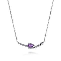 925 Sterling Silver Bujukan and Amethyst Bypass Bar Necklace