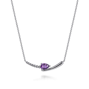 925 Sterling Silver Bujukan and Amethyst Bypass Bar Necklace