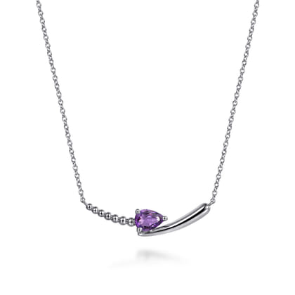 925 Sterling Silver Bujukan and Amethyst Bypass Bar Necklace