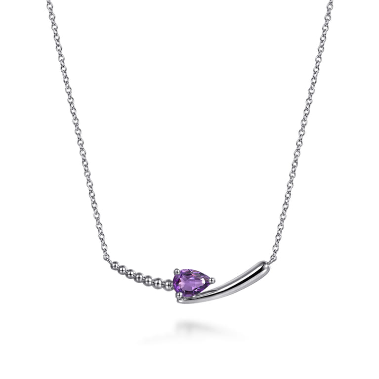 925 Sterling Silver Bujukan and Amethyst Bypass Bar Necklace - Shot 1