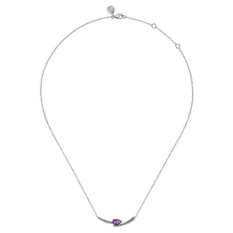 925 Sterling Silver Bujukan and Amethyst Bypass Bar Necklace - Shot 2