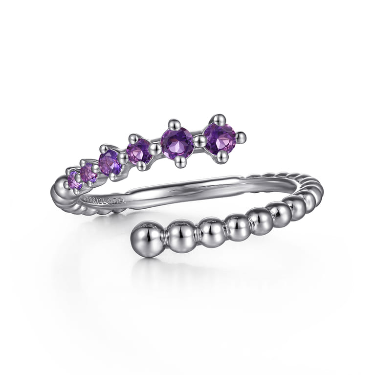 925 Sterling Silver Bujukan and Amethyst Bypass Ring - Shot 1