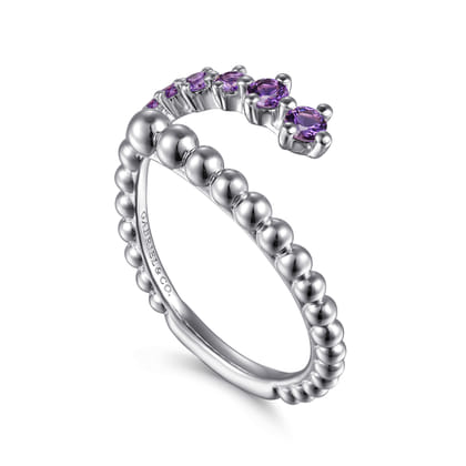 925 Sterling Silver Bujukan and Amethyst Bypass Ring