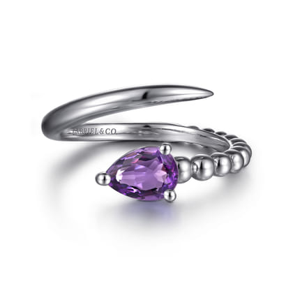 925 Sterling Silver Bujukan and Amethyst Bypass Ring