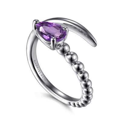 925 Sterling Silver Bujukan and Amethyst Bypass Ring
