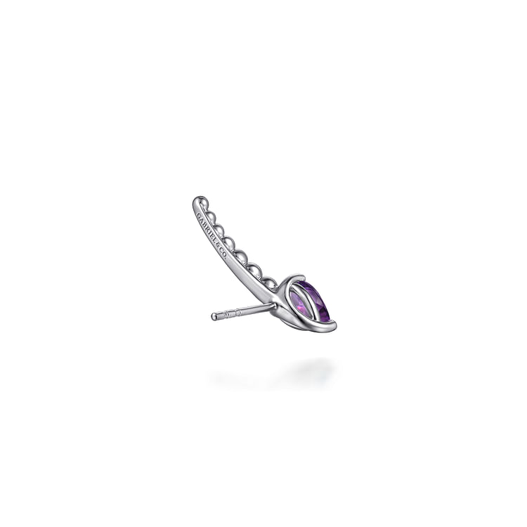 925 Sterling Silver Bujukan and Amethyst Ear Climber Earrings
