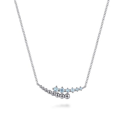 925 Sterling Silver Bujukan and Aquamarine Bypass Bar Necklace