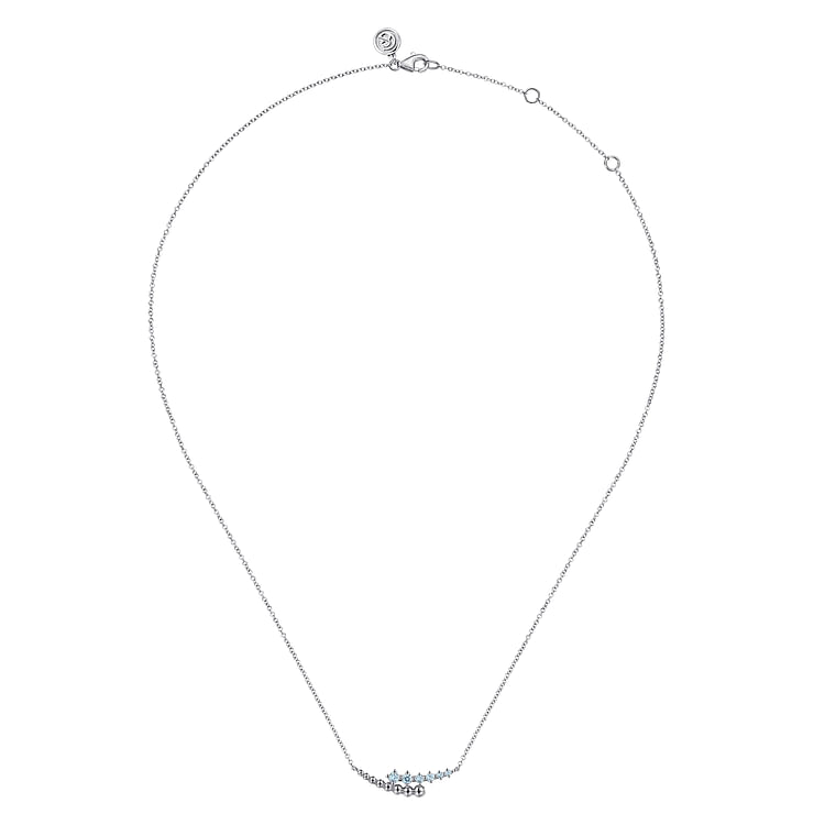 925 Sterling Silver Bujukan and Aquamarine Bypass Bar Necklace