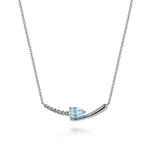 925 Sterling Silver Bujukan and Aquamarine Bypass Bar Necklace