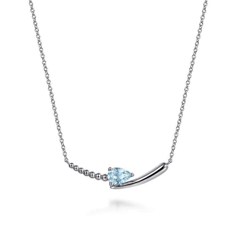 925 Sterling Silver Bujukan and Aquamarine Bypass Bar Necklace - Shot 1
