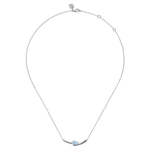 925 Sterling Silver Bujukan and Aquamarine Bypass Bar Necklace