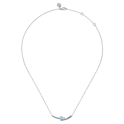 925 Sterling Silver Bujukan and Aquamarine Bypass Bar Necklace