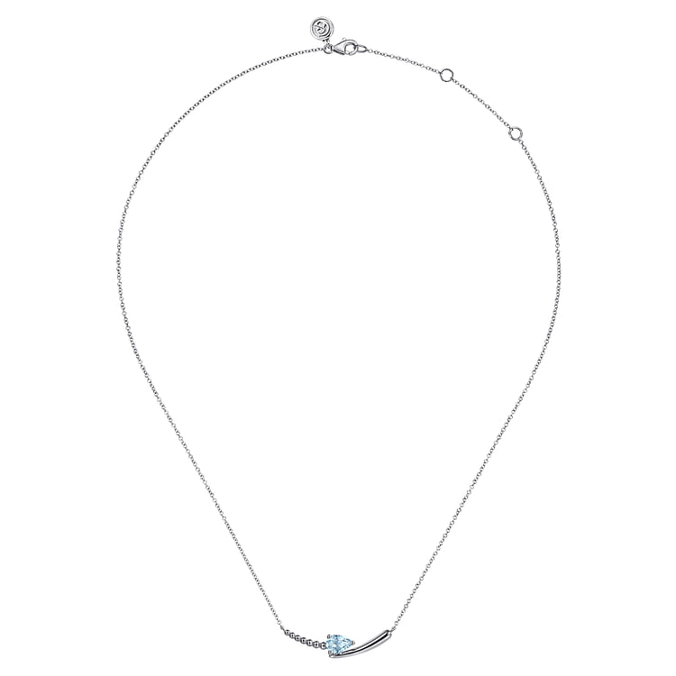 925 Sterling Silver Bujukan and Aquamarine Bypass Bar Necklace