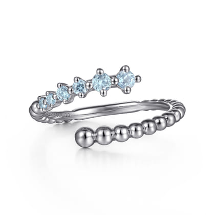 925 Sterling Silver Bujukan and Aquamarine Bypass Ring