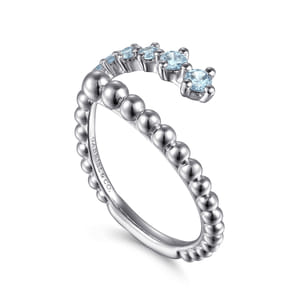 925 Sterling Silver Bujukan and Aquamarine Bypass Ring