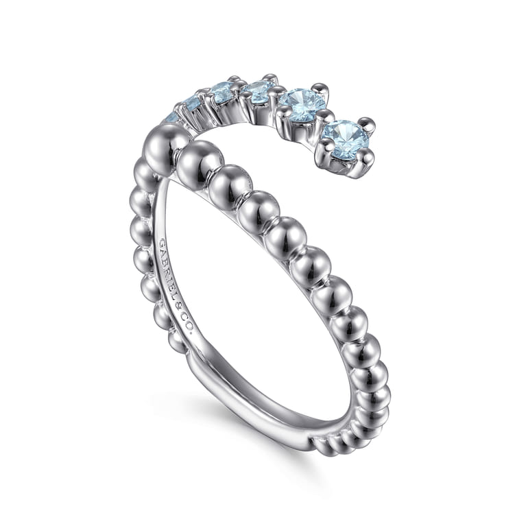 925 Sterling Silver Bujukan and Aquamarine Bypass Ring - Shot 3
