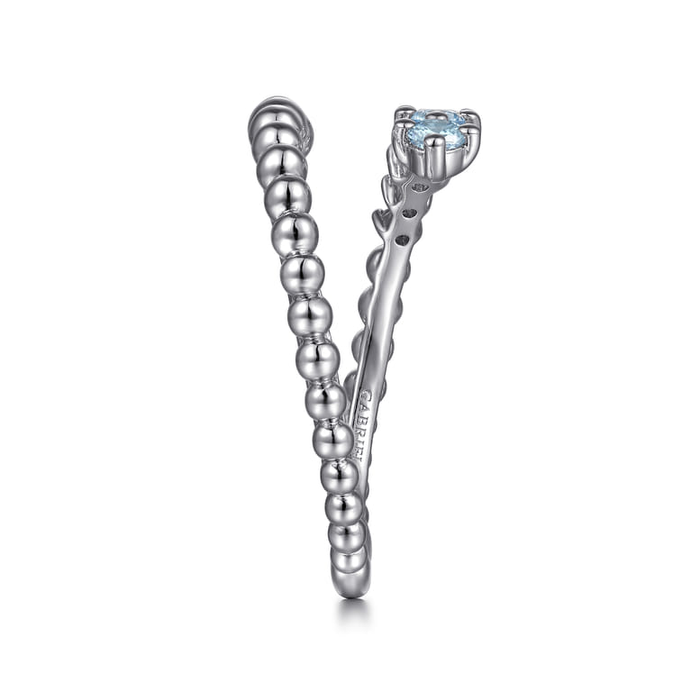 925 Sterling Silver Bujukan and Aquamarine Bypass Ring - Shot 4