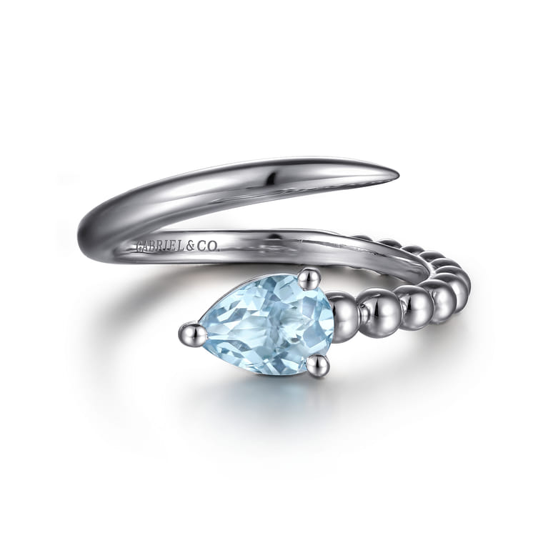 925 Sterling Silver Bujukan and Aquamarine Bypass Ring - Shot 1