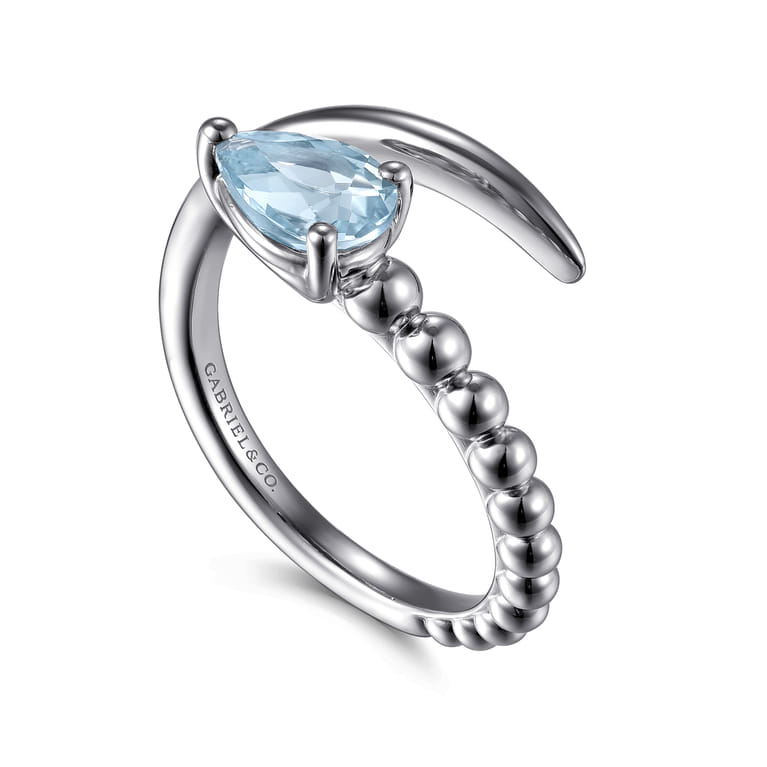 925 Sterling Silver Bujukan and Aquamarine Bypass Ring - Shot 3