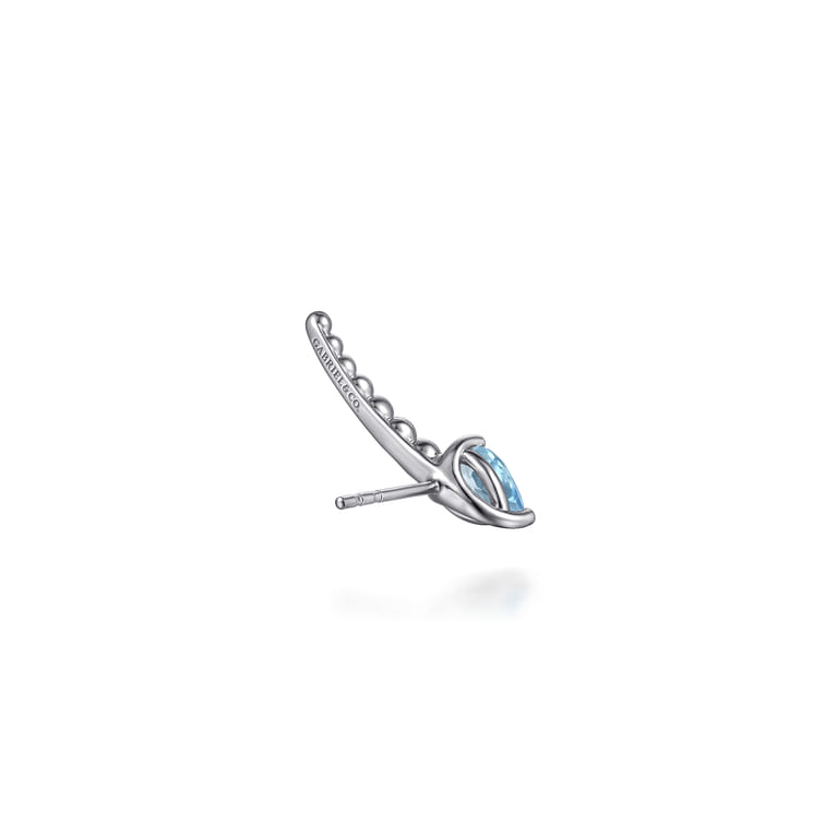 925 Sterling Silver Bujukan and Aquamarine Ear Climber Earrings - Shot 2