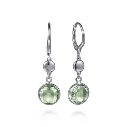925 Sterling Silver Bujukan and Bezel Green Amethyst Drop Earrings