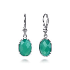 925 Sterling Silver Bujukan and Bezel Green Onyx Drop Earrings