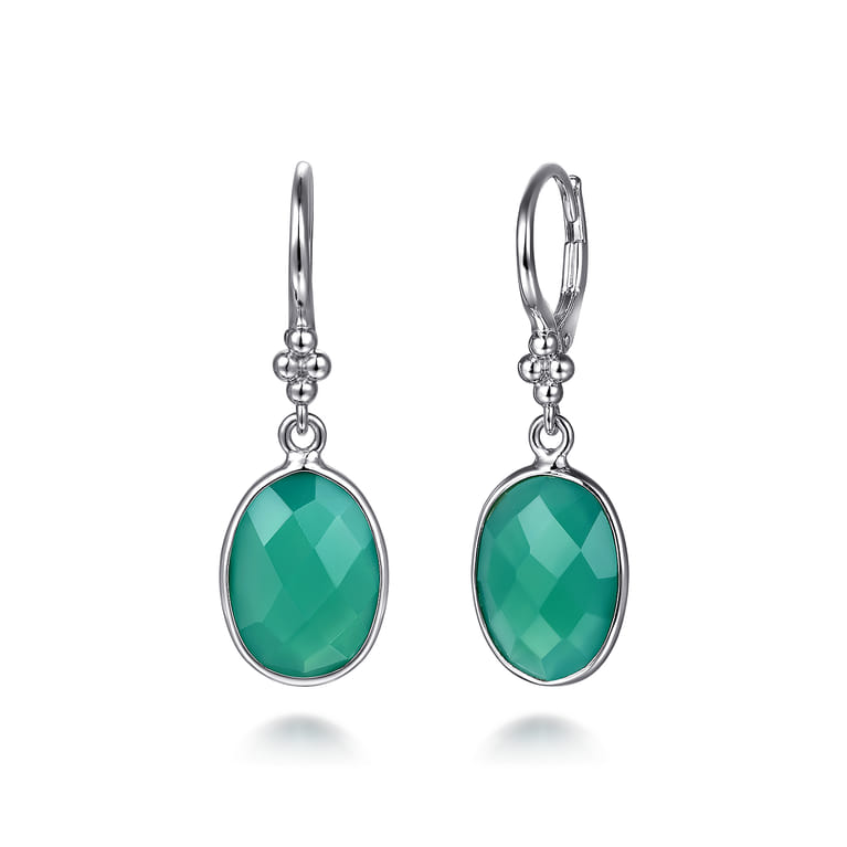 925 Sterling Silver Bujukan and Bezel Green Onyx Drop Earrings - Shot 1