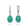 925 Sterling Silver Bujukan and Bezel Green Onyx Drop Earrings