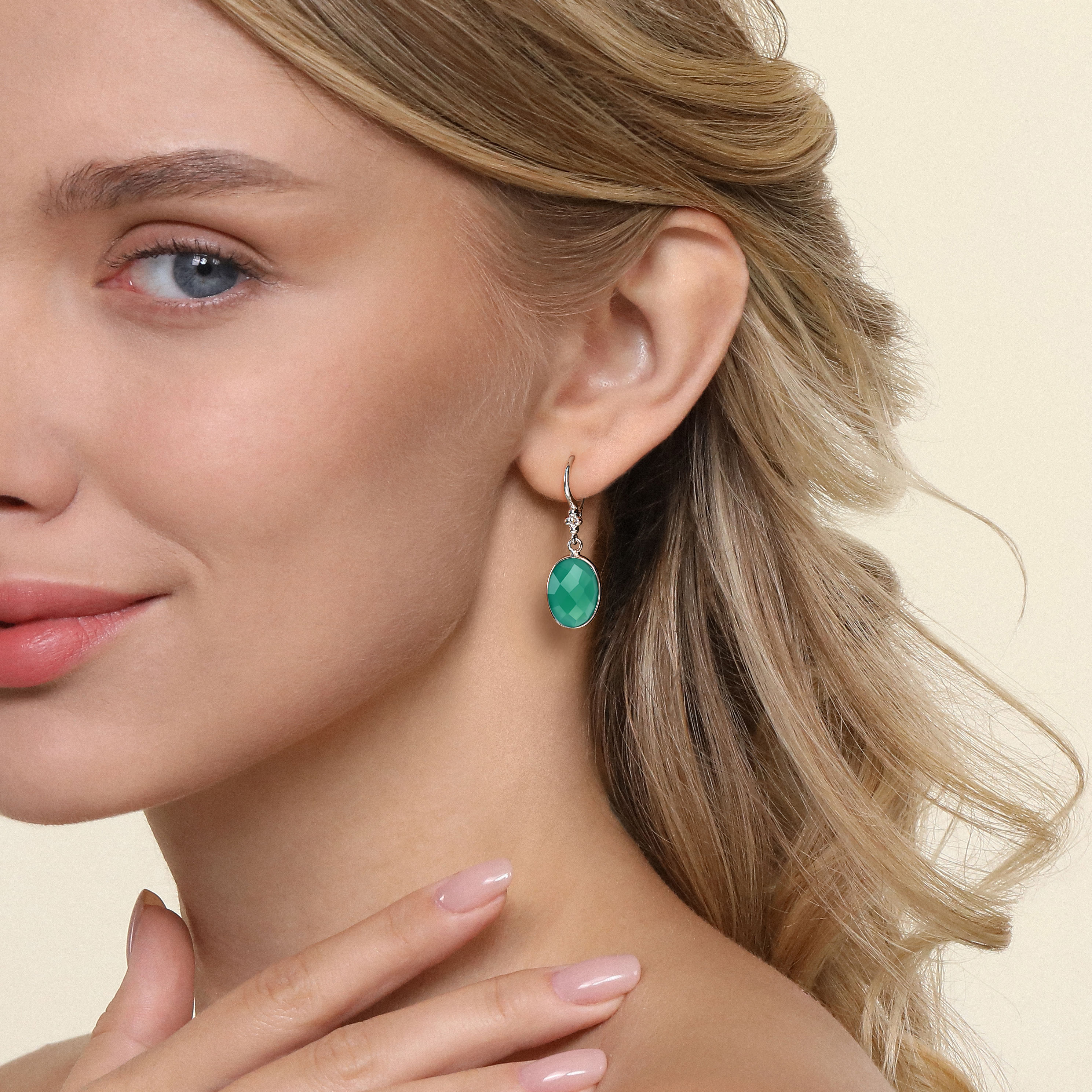 ★早期完売★STONEHENgE★Polaris Silver One Touch Earrings 925 Sterling Silver Bujukan and Bezel Green Onyx Drop