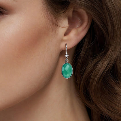 925 Sterling Silver Bujukan and Bezel Green Onyx Drop Earrings