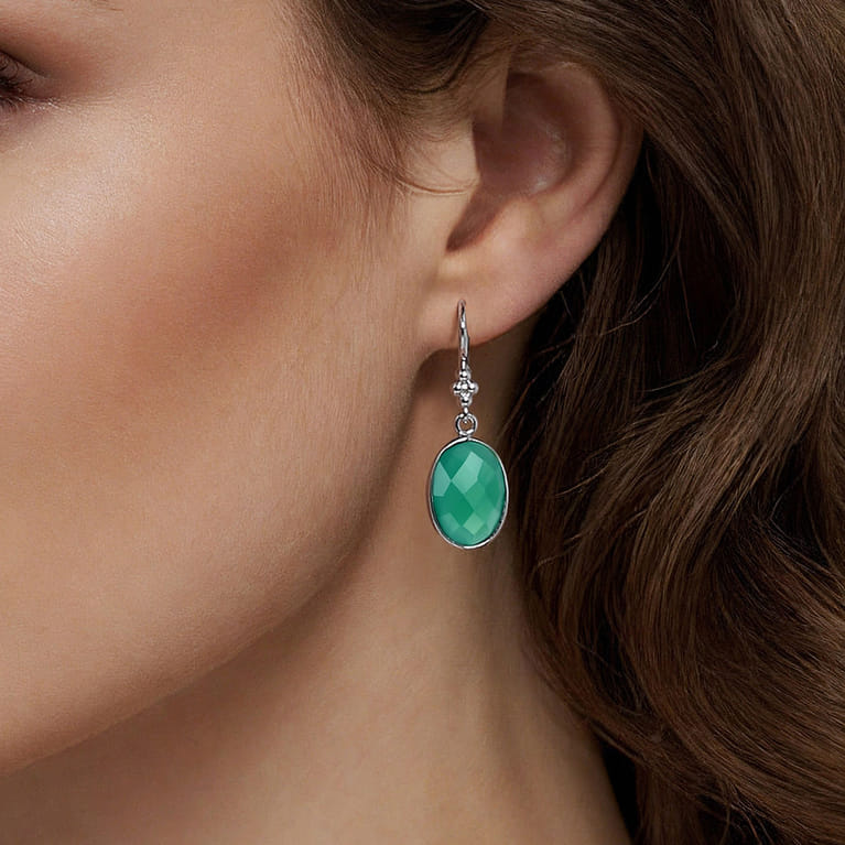925 Sterling Silver Bujukan and Bezel Green Onyx Drop Earrings - Shot 3