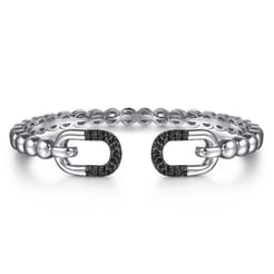 925 Sterling Silver Bujukan and Black Spinel Open Bangle Bracelet