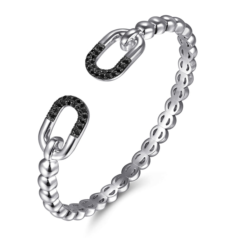 925 Sterling Silver Bujukan and Black Spinel Open Bangle Bracelet - Shot 2