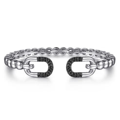 925 Sterling Silver Bujukan and Black Spinel Open Bangle Bracelet