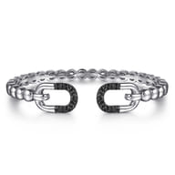 925 Sterling Silver Bujukan and Black Spinel Open Bangle Bracelet