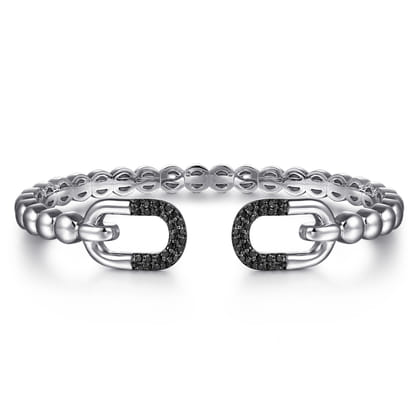 925 Sterling Silver Bujukan and Black Spinel Open Bangle Bracelet