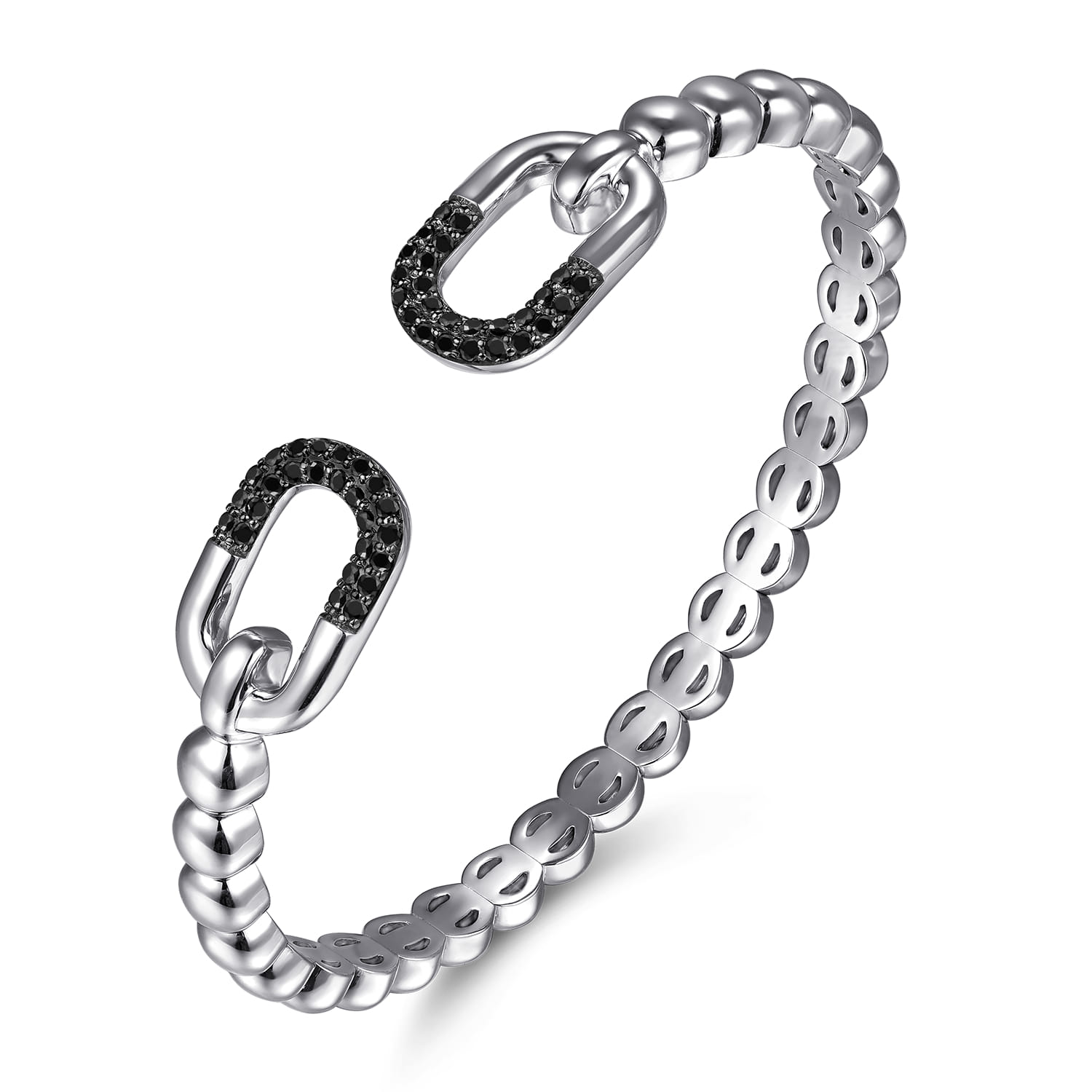 925 Sterling Silver Bujukan and Black Spinel Open Bangle Bracelet - Shot 2