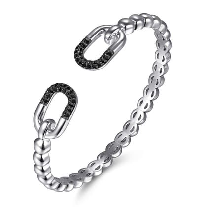 925 Sterling Silver Bujukan and Black Spinel Open Bangle Bracelet
