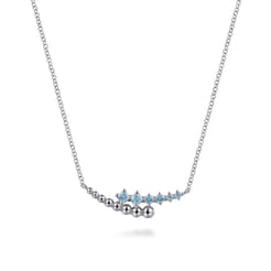 925 Sterling Silver Bujukan and Blue Topaz Bypass Bar Necklace