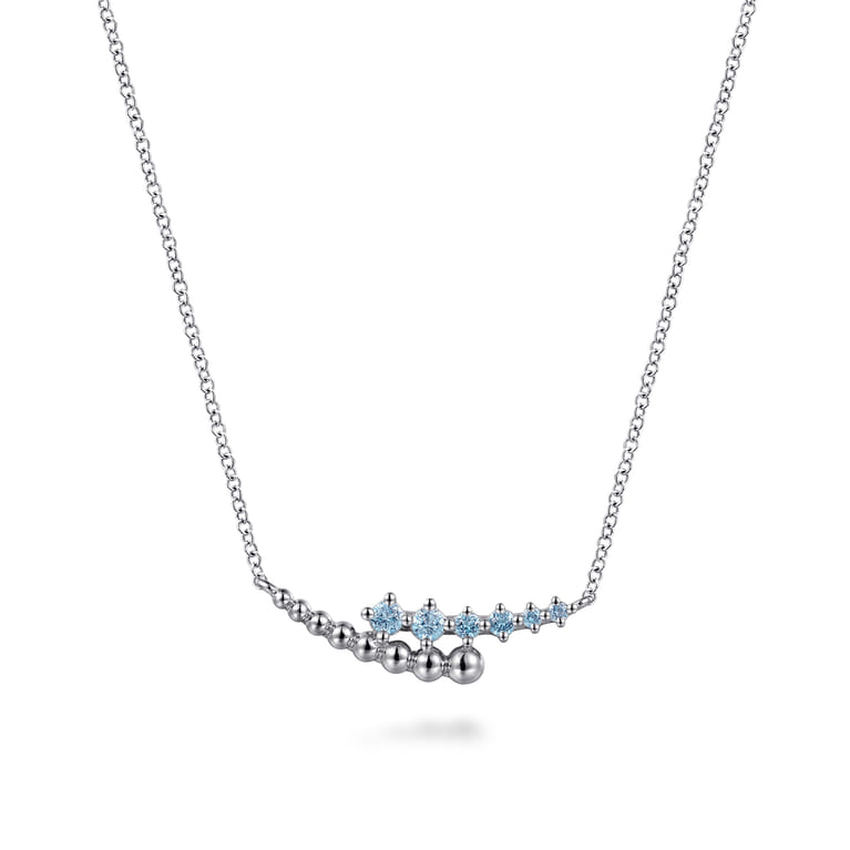 925 Sterling Silver Bujukan and Blue Topaz Bypass Bar Necklace - Shot 1