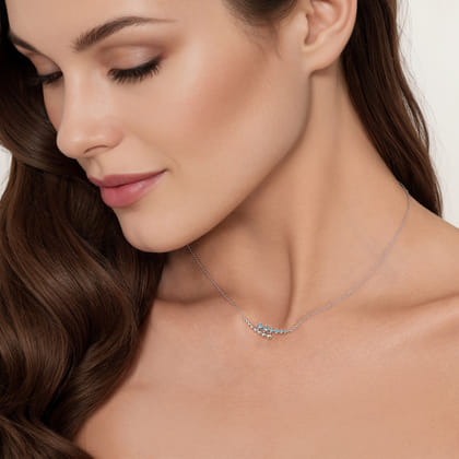 925 Sterling Silver Bujukan and Blue Topaz Bypass Bar Necklace