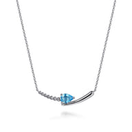 925 Sterling Silver Bujukan and Blue Topaz Bypass Bar Necklace