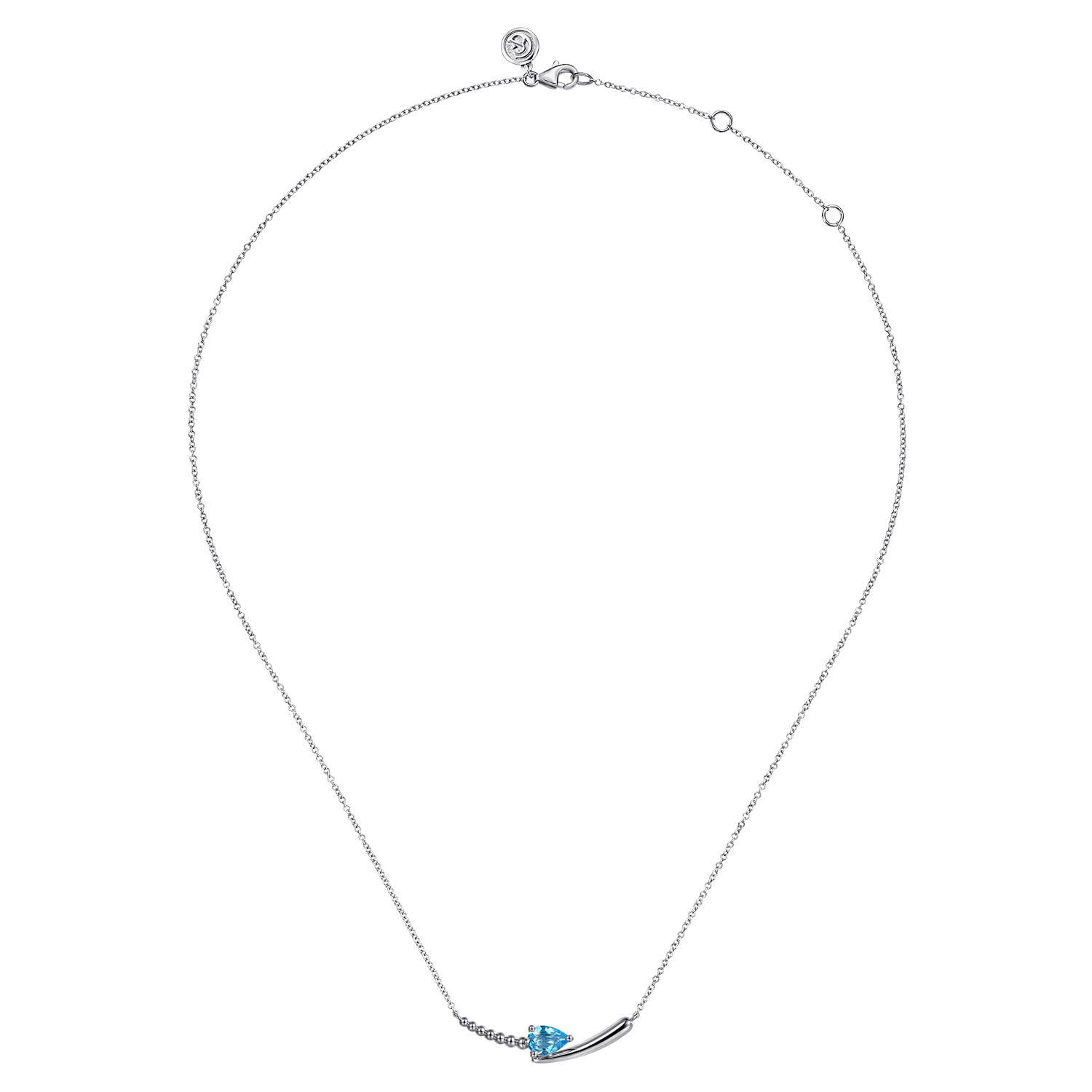 925 Sterling Silver Bujukan and Blue Topaz Bypass Bar Necklace