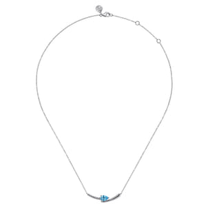 925 Sterling Silver Bujukan and Blue Topaz Bypass Bar Necklace